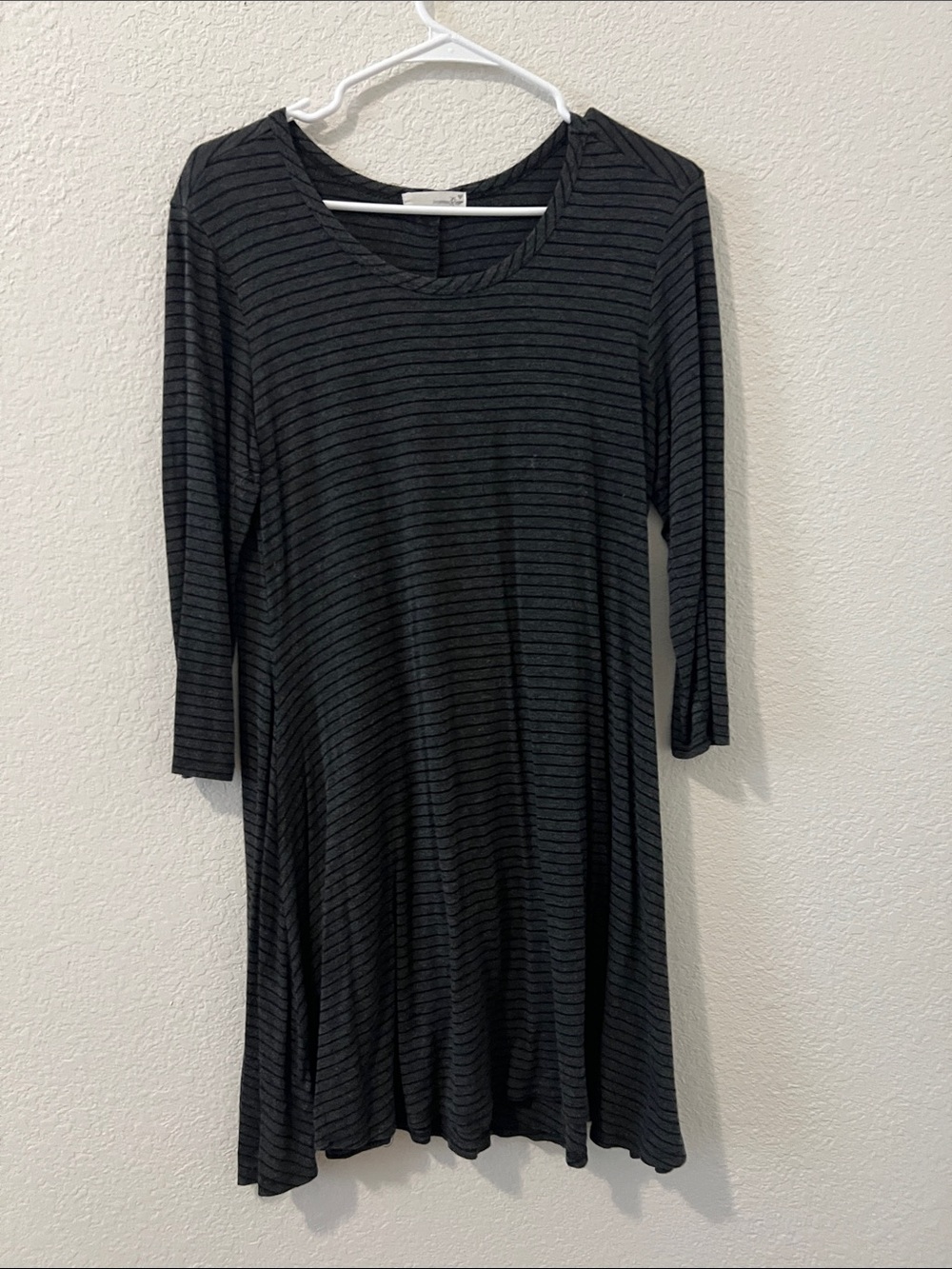 Forever 21 Black and Charcoal Striped Long Sleeve Swing Dress